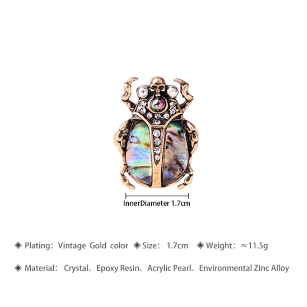 Scarab Ring Gold Egyptian Abalone 7.25 7 Skull - Picture 3 of 7